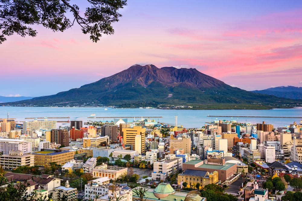 View of Sakurajima and Kagoshima City in Kyushu